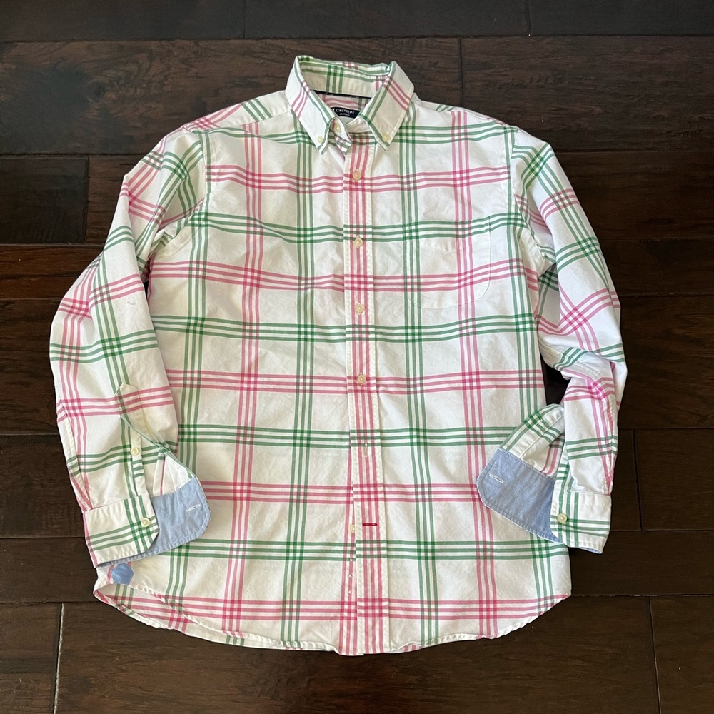 Cremieux Men’s Long Sleeve Shirt, Size Medium Pink and Green Plaid
